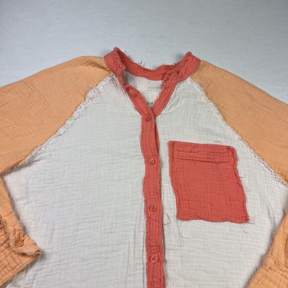 Aerie Womens Pool To Party Button Down Cover Up Shirt Crinkle Gauze Top S FLAW - Picture 2 of 11